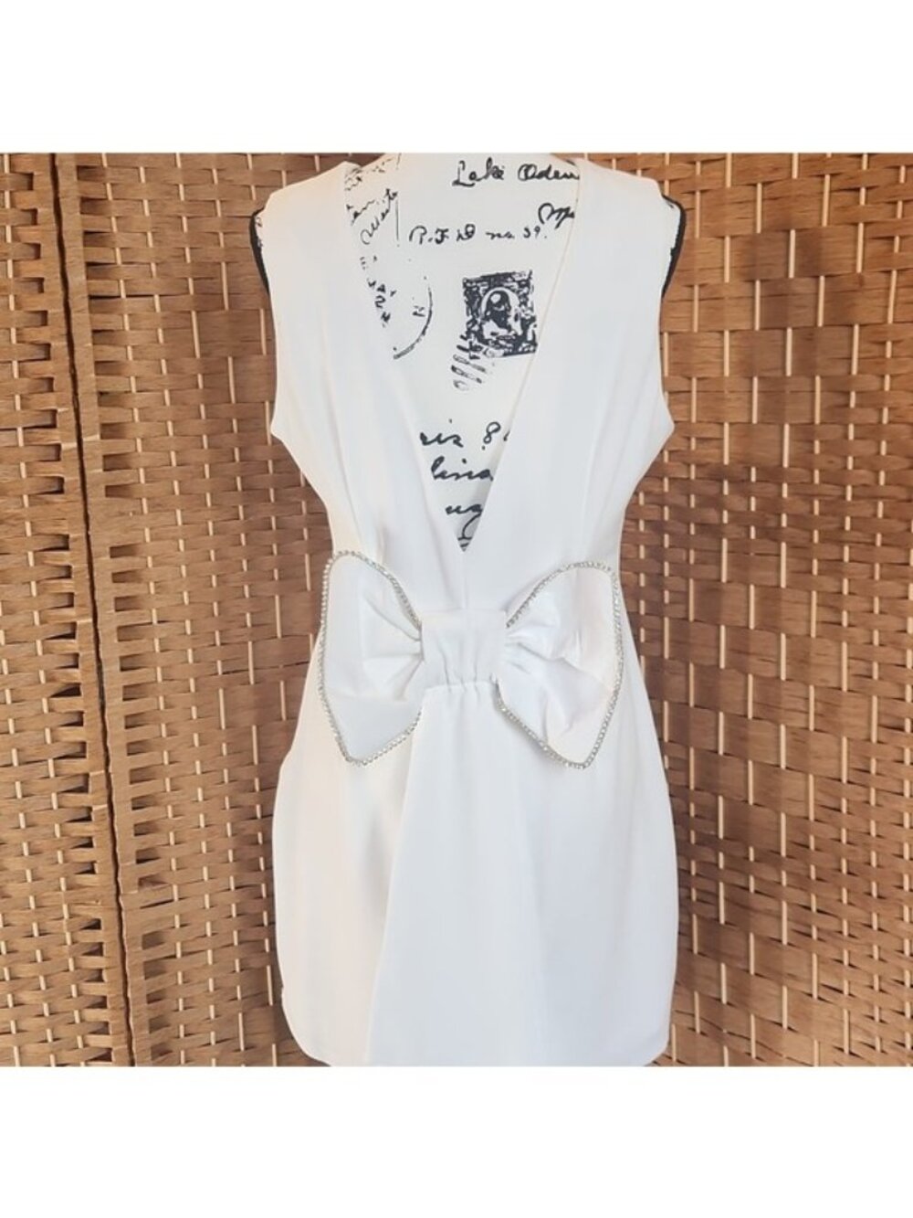 New York & Company, White Sleeveless Low V-Back Mini Dress Sz L - Picture 3 of 12